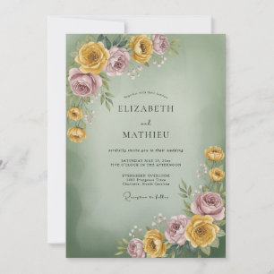 Salbei Gold Flieder Ranunculus Eukalyptus Hochzeit Einladung