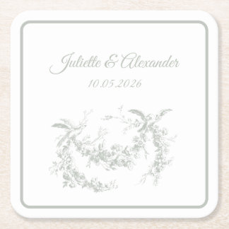 Salbei-Grau Toile de Jouy Hochzeitspapier Unterset Rechteckiger Pappuntersetzer
