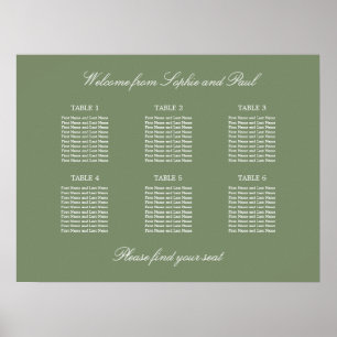 Salbei-Grün 6 Tisch Hochzeit Sitzordnung Poster