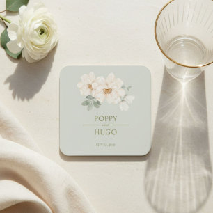 Salbei Grün Aquarell Florale Hochzeit Rechteckiger Pappuntersetzer