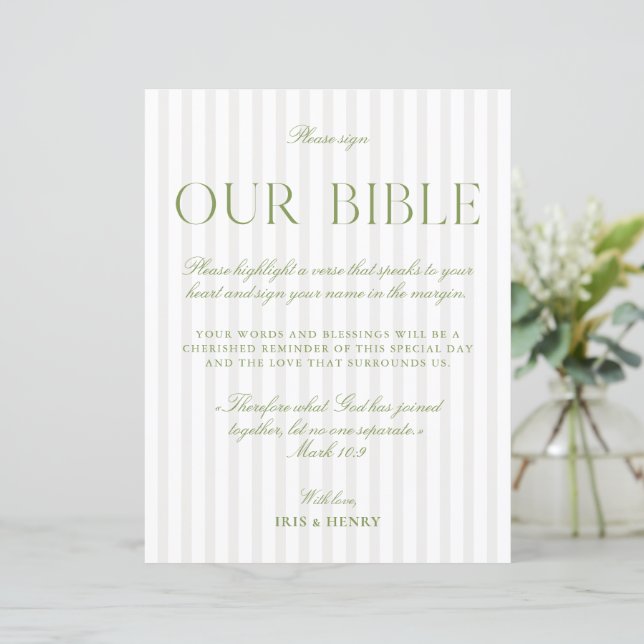 Salbei-Grün & Beige Hochzeit Unser Bibelzeichen (Stehend Vorderseite)