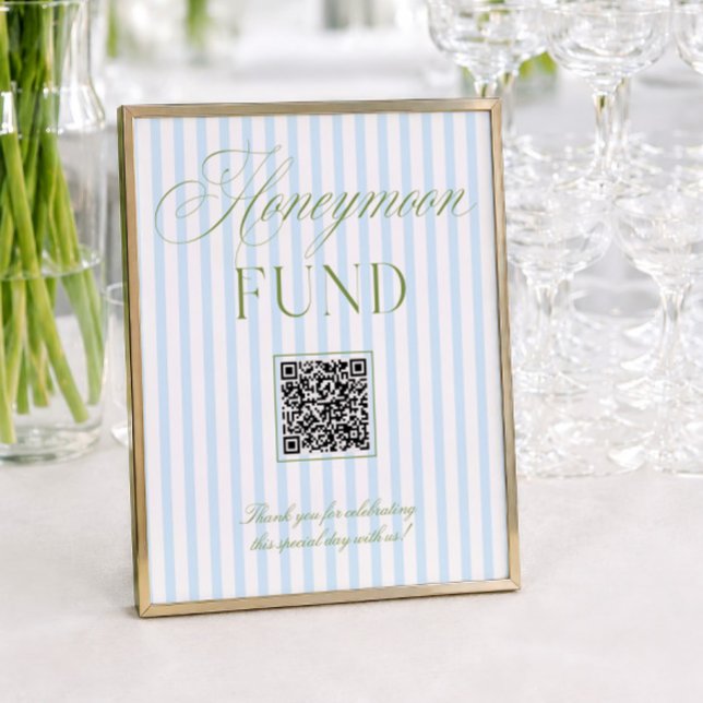 Salbei-Grün & Blau Flitterwochen-Fonds QR-Code-Sch (Sage Green & Blue Honeymoon Fund QR Code Sign)