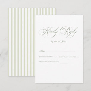 Salbei Grün & Blau Gestreifte Elegante Klassische RSVP Karte