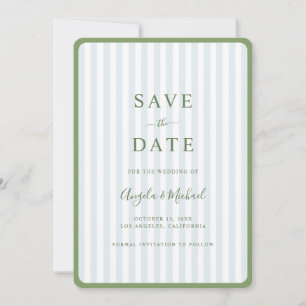 Salbei Grün & Blaue Randstreifen Hochzeit Save The Date
