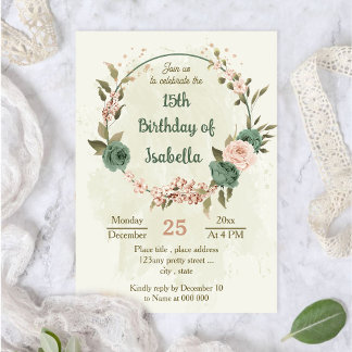 Salbei-Grün-Blume botanischer Geburtstag Einladung