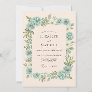 Salbei-Grün-Blüten-Hochzeit Einladung