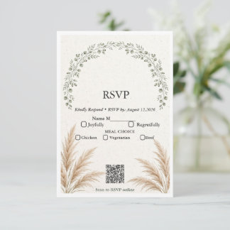 Salbei-Grün Boho Eukalyptus Pampas Gras QR-Code RS RSVP Karte