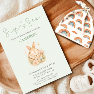 Salbei-Grün-Bunny geschlechtsneutrales Sip-and-See Einladung