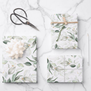 Salbei Grün Elegant Sanftes Gold Botanisches Laub Geschenkpapier Set