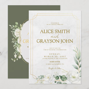Salbei-Grün Elegante Boho-Floral-Moderne Hochzeit Einladung
