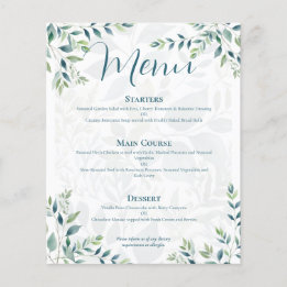 Salbei-Grün-Elfenbein-Eukalyptus-Hochzeitsmenü zum Flyer