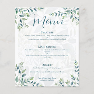 Salbei-Grün-Elfenbein-Eukalyptus-Hochzeitsmenü zum Flyer