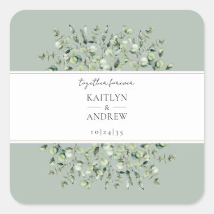 Salbei Grün Eukalyptus Für Immer Hochzeit  Quadratischer Aufkleber