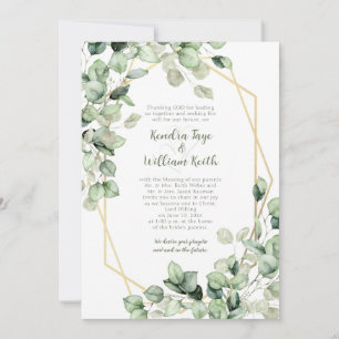 Salbei Grün Eukalyptus Gold Geometrische Hochzeit Einladung