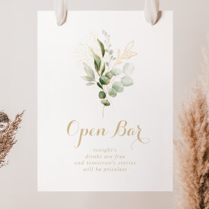 Salbei Grün Eukalyptus Gold Hochzeits-Open-Bar-Sch Poster