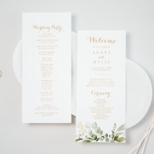 Salbei-Grün-Eukalyptus-Gold-Hochzeitsprogramm Programm