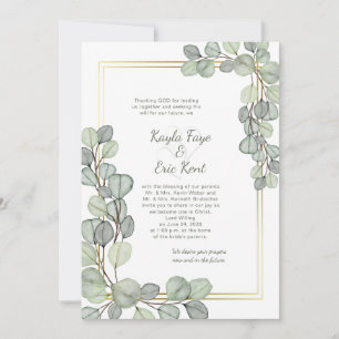 Salbei Grün Eukalyptus Gold Rahmen Hochzeit Einladung