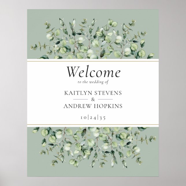 Salbei Grün Eukalyptus Hochzeit Willkommen  Poster (Vorne)