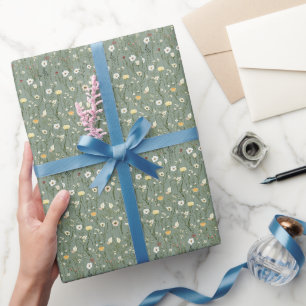 Salbei Grün Gelb Weiß Boho Wildblumen Floral Geschenkpapier