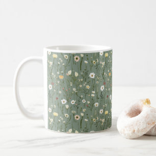 Salbei Grün Gelb Weiß Boho Wildblumen Floral Kaffeetasse