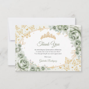 Salbei-Grün-Gold-Blumen-Quinceanera Dankeskarte