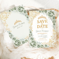 Salbei-Grün-Gold-Blumen-Quinceanera