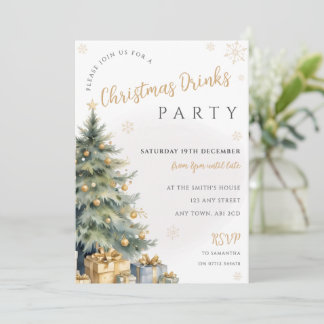 Salbei-Grün-Gold-Weihnachtsbaum-Party-Einladung Einladung