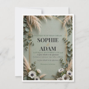 Salbei-Grün-Goldfolie Art Deco QR-Code RSVP Antwor Karte