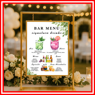 Salbei-Grün-Grün-Bar-Menü-Hochzeitsgetränkeschild Poster