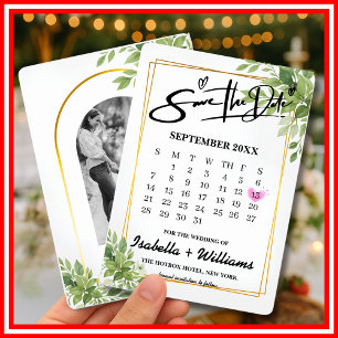 Salbei-Grün-Grünkalender-Hochzeit Termin merken Begleitkarte