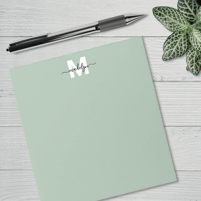 Salbei-Grün-Monogramm Notizblock (Sage Green Monogram Notepad)