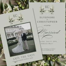 Salbei-Grün Olivenzweig-Monogramm Foto-Hochzeit