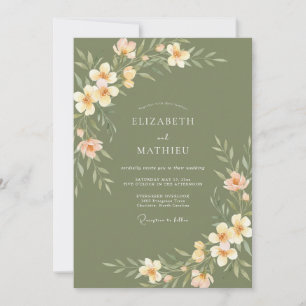 Salbei-Grün-Pfirsich-Flora-Wiese-Hochzeit Einladung