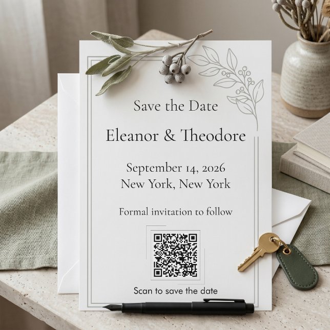 Salbei-Grün Quiet Luxury QR-Code Save-the-Date Save The Date (Sage Green Quiet Luxury QR Code Save the Date)