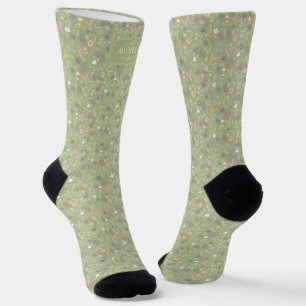 Salbei Grün Rosa Weiße Blumen Florales Boho Muster Socken