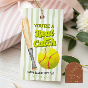 Salbei-Grün-Sport-Softball-Streifen-Valentinstag-T Geschenkanhänger