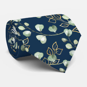 Salbei-Grün und Gold Eukalyptus Navy Hochzeit Krawatte