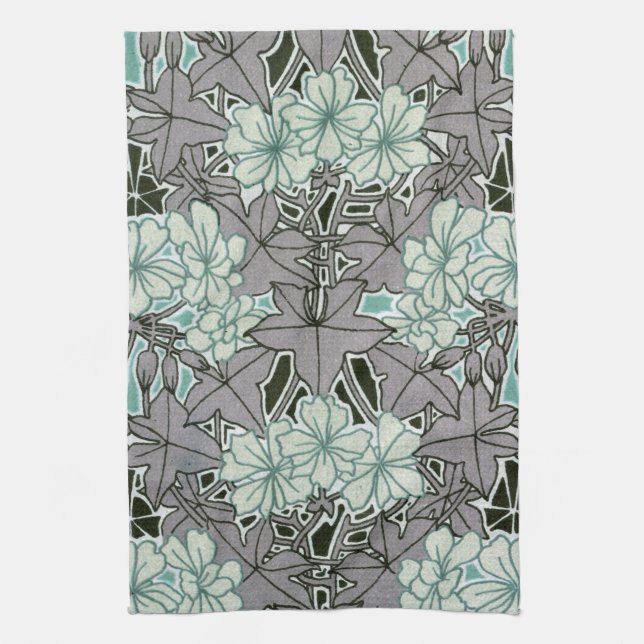 Salbei grün und graublättrig Jugendstil-Blumen Küchentuch (Vertikal)