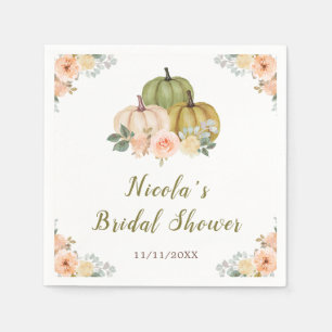 Salbei-Grün und Pfirsich-Blumen-Kürbisse Hochzeits Serviette