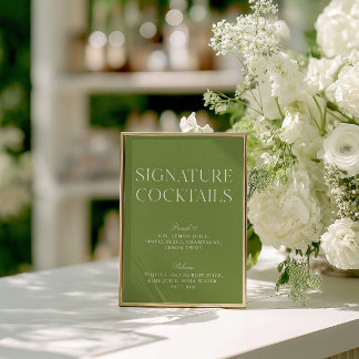 Salbei-Grün und Weiß Signature-Cocktail-Menü Einladung
