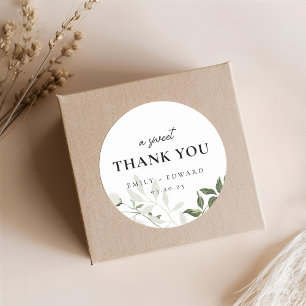 Salbei-Grün und weiße florale Hochzeits-Dankeschön Runder Aufkleber