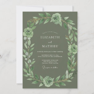 Salbei-Grün Verfeinerte Rosenhochzeit Einladung