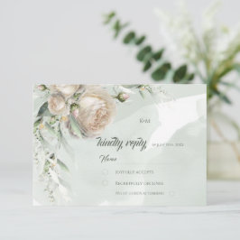 Salbei Grün Weiß Rosen Hochzeit RSVP Karte