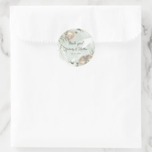 Salbei Grün Weiß Rosen Hochzeit Runder Aufkleber