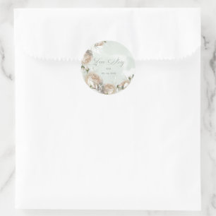 Salbei Grün Weiß Rosen Hochzeit Runder Aufkleber