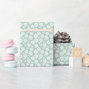 Salbei Grün Weiße Boho Blumen Baby Shower Geburtst Geschenkpapier