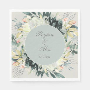 Salbei Grün Weiße Florale Glitter Hochzeit Serviette