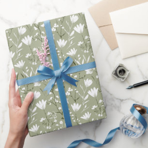 Salbei Grün Weiße Florale Hochzeitsdusche Hochzeit Geschenkpapier