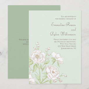 Salbei Grün Weiße Rose Hochzeit Einladung