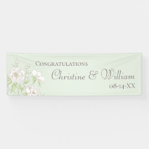 Salbei-Grün Weiße Rosen Hochzeit Banner